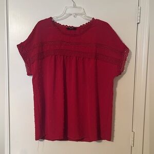 Red Lace Trim Women's Top
